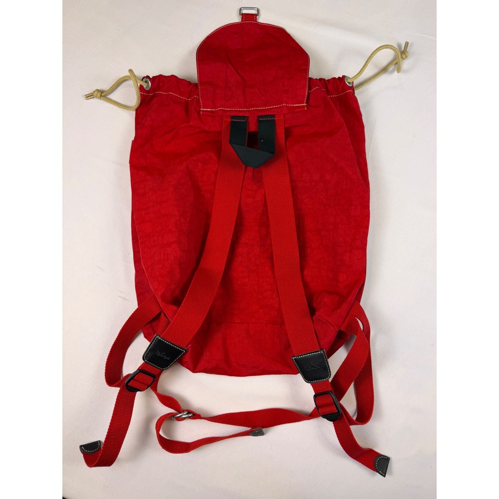 Vintage Kipling Red Drawstring‎ Backpack Rucksack Front Zip Pockets - Picture 6 of 8